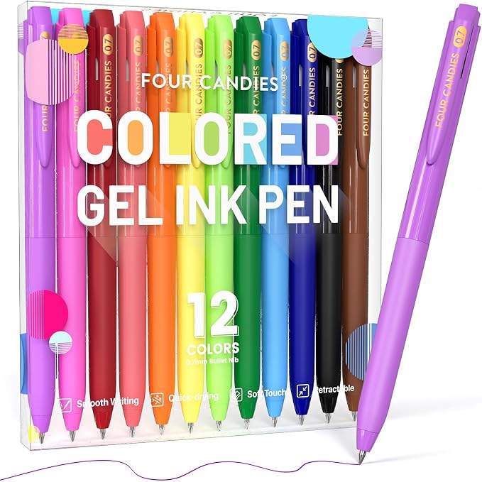 Four Candies Quick Dry Ink Colorful Pens Set, 12 Colors