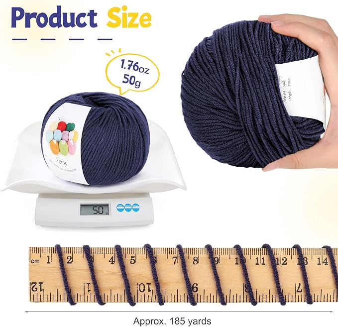 Katech Cotton Acrylic Blend Yarn for Crocheting-Crochet Yarn(Deep Blue | 55% Cotton 45% Acrylic#3 DK (Light)-Super Soft Milk Cotton Yarn-Great Crochet and Knitting Starter Kit for Colorful Craft