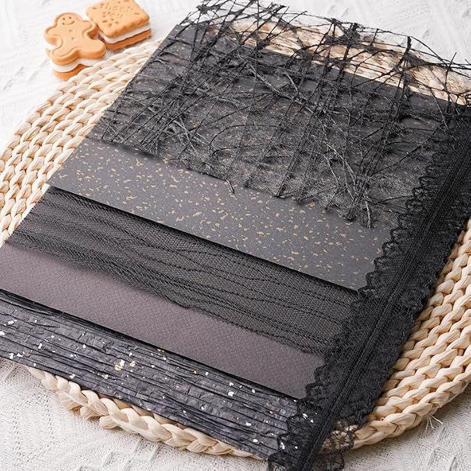 15Pcs Handmade Scrapbook Art Paper Craft Textured Paper Colorful A5 sheet Mesh Special Mix for Scrapbooking Junk Journal Journaling Supplies DIY Materials,5.8x8.2 inches (Black)