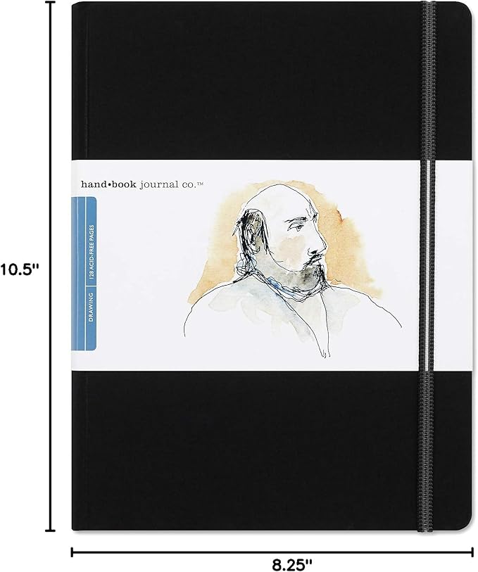 Travelogue Drawing Book, Grand Portrait 10-1/2 x 8-1/4, Ivory Black Artist Journal