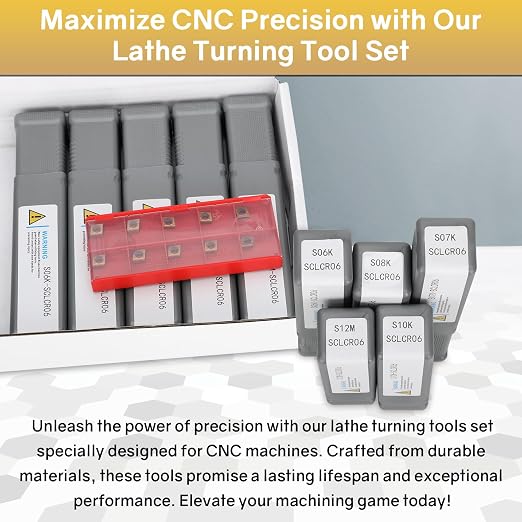 S06K/S07K/S08K/S10K/S12M-SCLCR06 Indexable Lathe Turning Tool 15Pcs Kit, 5Pcs Metal Lathe Tools Holder Set, with 10Pcs CCM21.51/CCMT060204 Carbide Inserts Turning Inserts Carbide Turning Tool