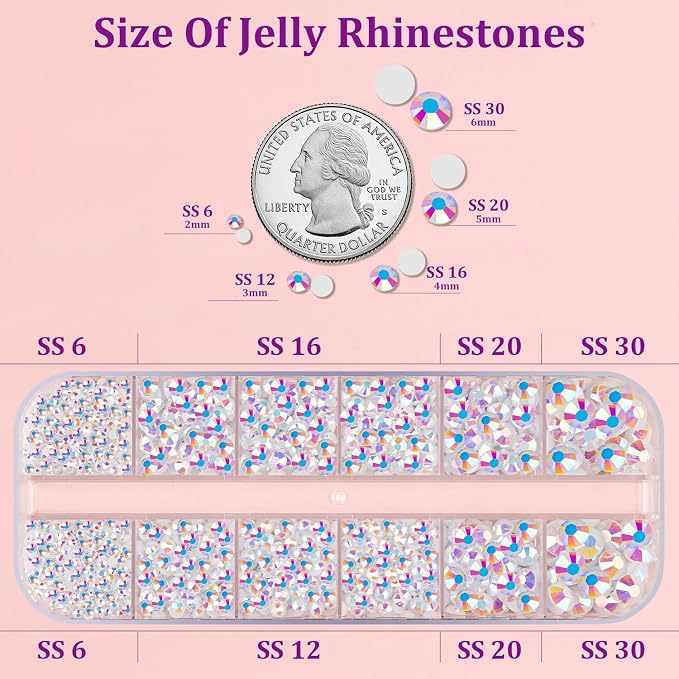 Resin Jelly Rhinestones for Crafting with B7000 Jewelry Glue, 1 Box White AB Flatback Crystal with 3Pcs 10ml Glue, Bedazzling Non Hotfix Gems for DIY Tumblers Clothing Shoes Manicure