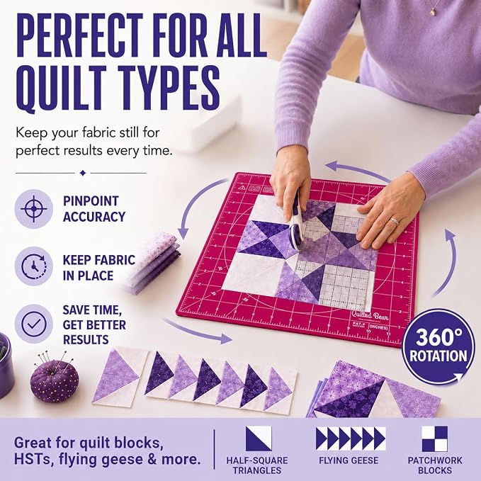 The Quilted Bear 7" x 7" Rotating Self-Healing Cutting Mat, Pink