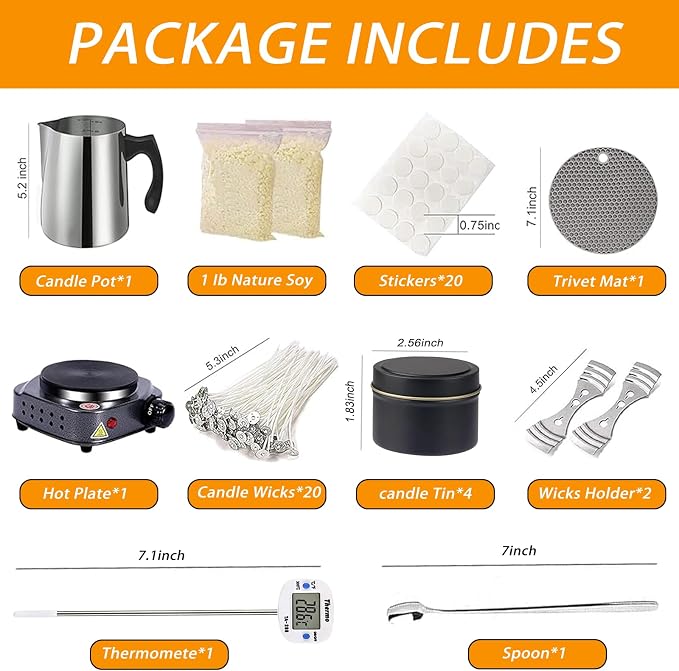 BBAXI Candle Making Kit with Electric Hot Plate,Candle Wax Melter and Wax | Candle Making Kit for Home Decor＆Gift,Electric Hot Plate for Candle Wax Melting,Soy Wax for Candle Making,for Beginners
