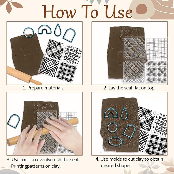 CHGCRAFT 4 Pcs 4 Styles Wood Print Polymer Clay Texture Sheets Marble Silicone Texture Stamp Clay Texture Mat Modeling Pattern Pad Texture Sheets for Making Earrings Jewerly, 5.5x5.5 inch