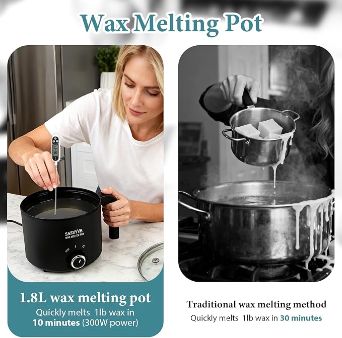 SAEUYVB Candle Making Kit with 1.8L Wax Melter Pot | Wax Melter for Candle Making with Thermometer,Spoon,Complete Candle Making Supplies for Adults Beginnner