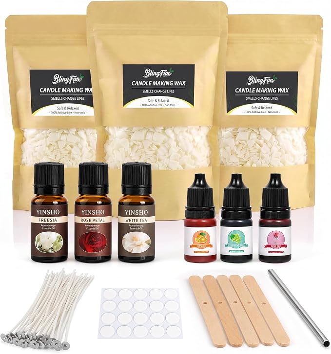Blingfun Candle Making Kit for Beginners, Soy Wax Candle Making Supplies with Natural Soy Wax, Essential Oils, Candle Dye & Candle Wicks, DIY Home Craft Gift for Adults & Women