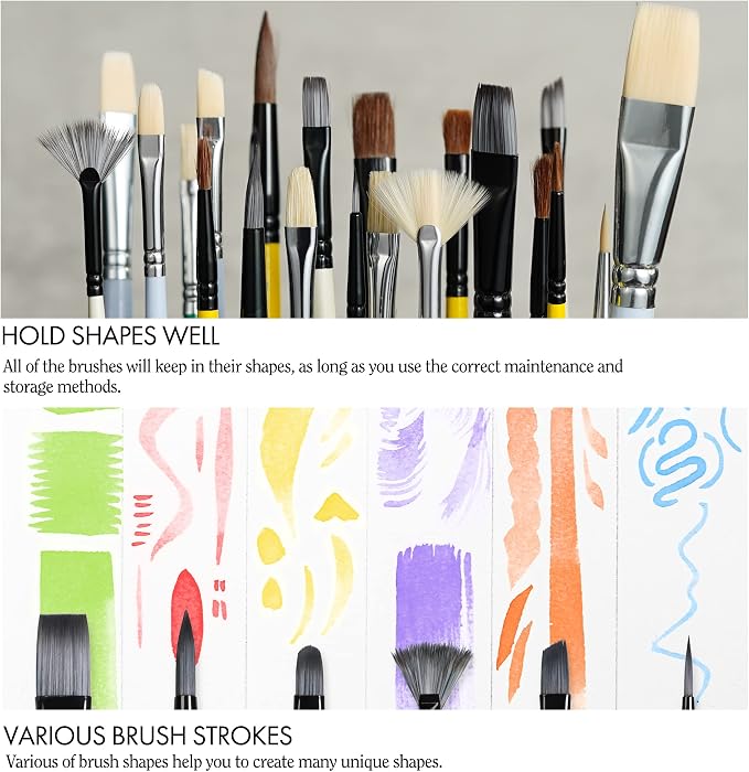 ARTIFY Paint Brush Set, 10 Pieces Paint Brushes for Acrylic Painting with case, Nylon Hair Brushes for Acrylic, Watercolor, Oil and Gouache Painting, White