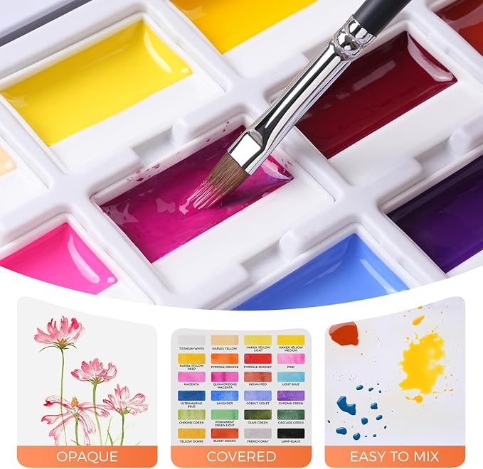 Fuumuui CREAMORA Watercolor Paint Set 24 Color Opaque Semi-Solid High-Saturation Paint | Art Supplies with Strong Coverage and Rich Pigments for Artists Beginner Painters Amateur Hobbyists Painting