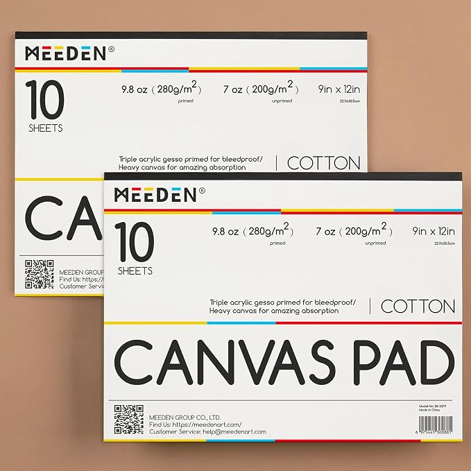 MEEDEN Artist Canvas Paper Pad: 9"x12" Canvas Pad, 20 Sheets (9.8oz/280g), Triple Primed Glue Bound Canvas Paper for Adults & Students - Art Supplies for Oil, Acrylic Mixed Media Painting