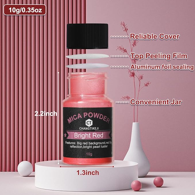 CHANGTIKEJI Mica Powder, 48 Colors - 10 g/Bottle Pearlescent Pigment | Natural Pigment Powder for Epoxy Resin, Soap Making, Candle Making, Lip Gloss, Nail Polish, Bath Bombs, Eye Shadows