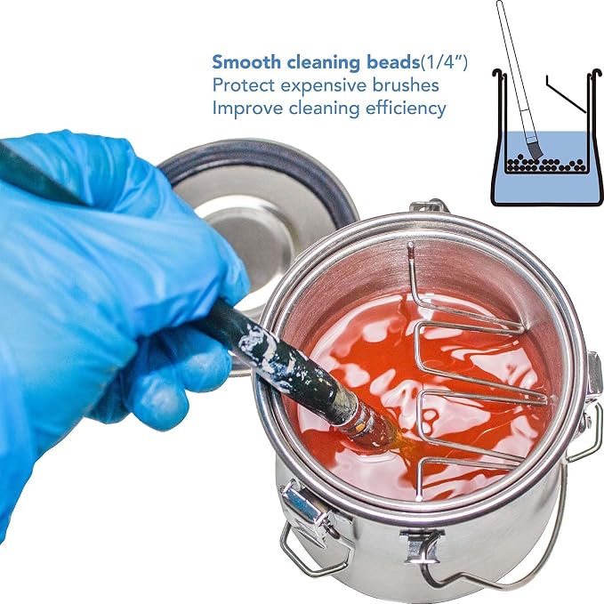 Airtight Stainless Steel Paint Brush Washer with Wringer | 3.8 x 4.8 in; includes cleaning beads for oil and acrylic brushes using water, mineral spirits or turpentine