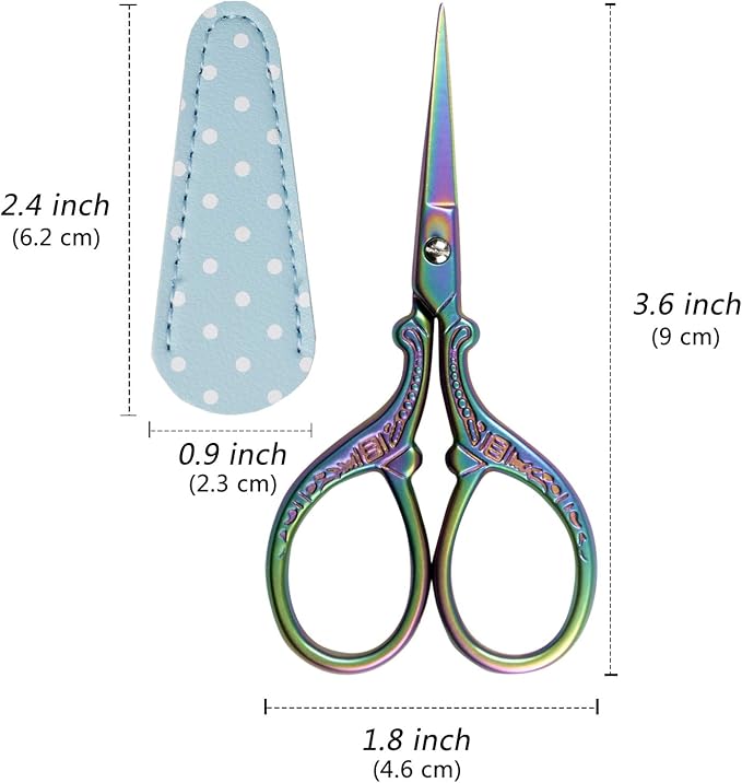 Sharp 3.6 inch Embroidery Scissors for Sewing, Crafting, Leather Sheath | Threading Needlework Scissors with Leather Scissor Cover for Sewing Handicrafts Tool Craft Art Work and Everyday Use