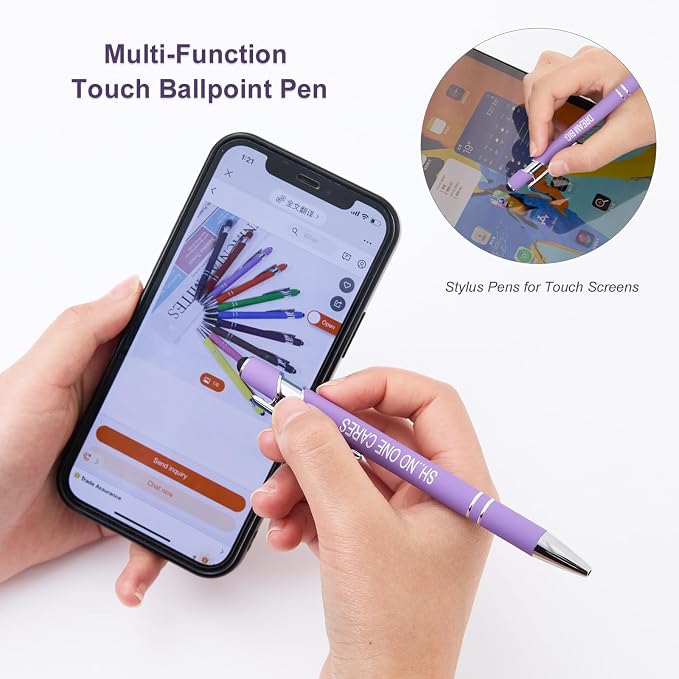 Actsun Funny Pens, 12 Pcs Pens Fine Point Smooth Writing Pens, Sarcastic Ballpoint Pens with Screens Touch Stylus Tips, Black Ink 1.0 Mm Snarky Pen, Gift Office Desk Accessories