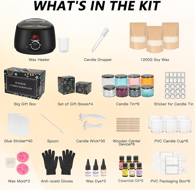 WITOROR Candle Making Kit, Scented Candles Making Kit for Adults DIY | Candles Making Kit Supplies with Digital Soy Wax Melt Warmer Candle Making Complete Kit for Adults Beginners Starters