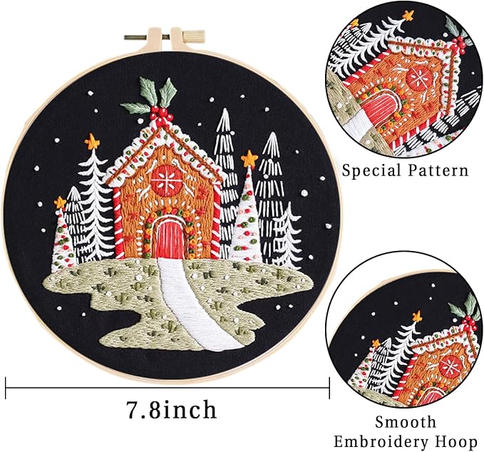 LB Christmas Embroidery Kit for Beginners Adults, 3 Sets Hand Embroidery Starter Kit with Snowman Pattern and Instructions Stamped Cross Stitch Kits Include Embroidery Hoop Needles Threads Scissors