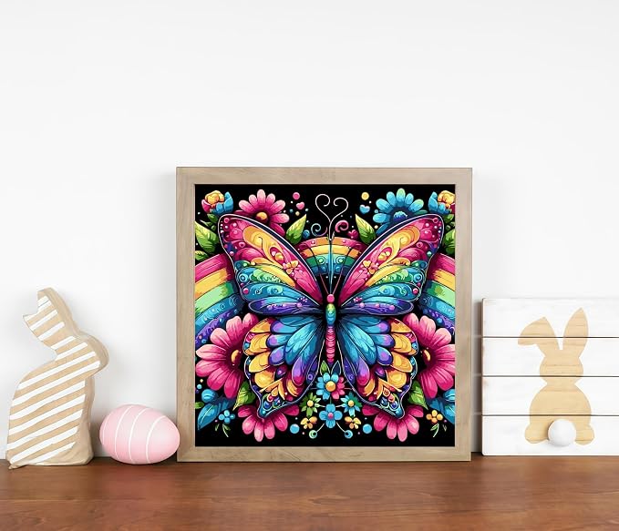 DOTSTART Paint by Numbers Kit for Adults, Rainbow Butterfly Canvas Adult Paint by Number Kits, Acrylic Paint by Number Canvas for Adult Beginners, Home Wall Art Decor,Unframed, 16X16 inch