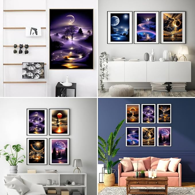 5DDIYART 12 Pack Landscape Diamond Painting Kits for Adults | Moon 5D Diamond Art for Adult Beginners,Bulk DIY Full Drill Round Gem Paintings Dot Art Sets,Home Wall Decor 9.8x13.8 Inch