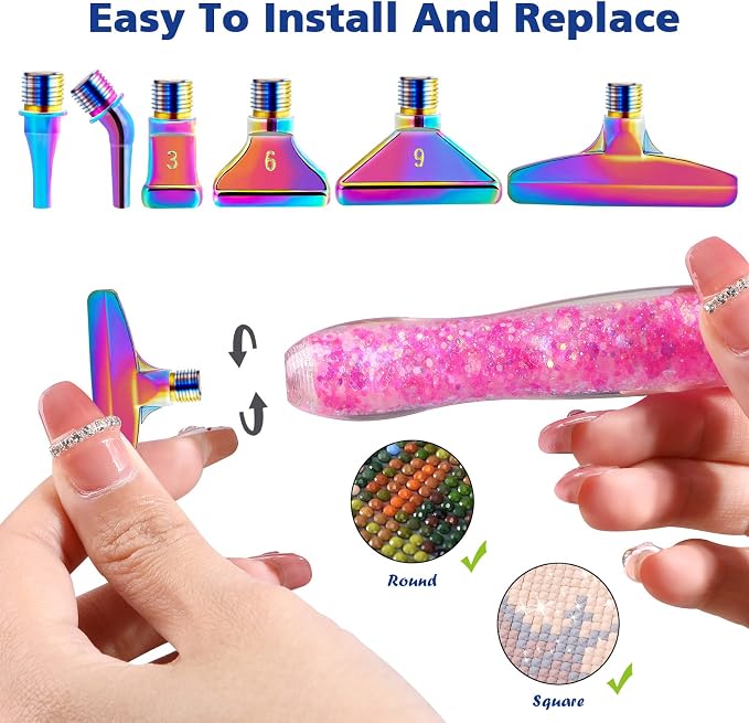 Snewvie Diamond Painting Pen Accessories Tools Set,1PCS Luminous Diamond Art Pen and 6Pcs Colorful Metal Screw Thread Multi Placer Tips