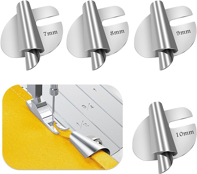 TIGARI Rolled Hem Presser Foot, Sewing Rolled Hemmer Foot, 7/8/9/10mm Size Rolled Hem Pressure Foot Sewing Machine Feet Hemming Machine Hand Sewing Machine Sewing Accessories