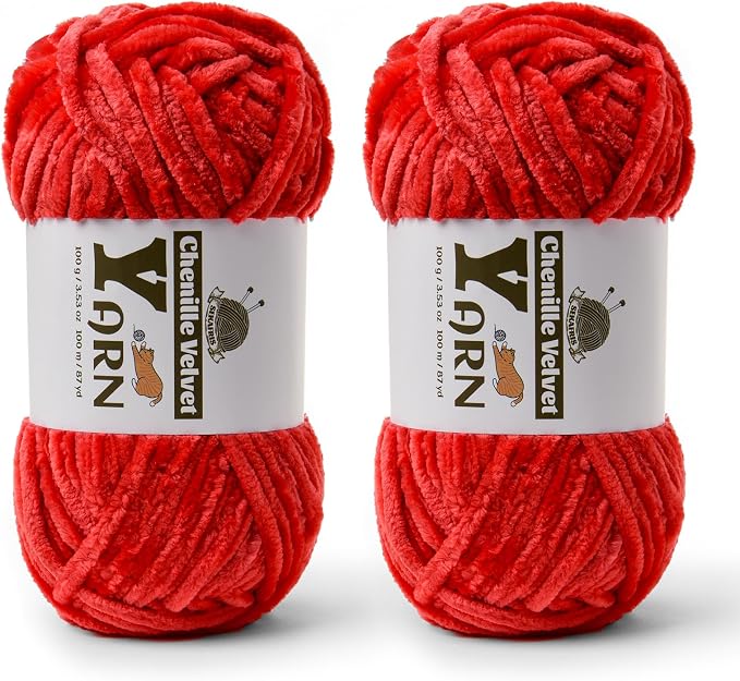 Chenille Crochet Red Yarn 2 Pack