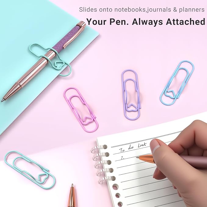 Pastel Heart Pen Holder Clips, 8 Pack Notebook Accessories for Journals