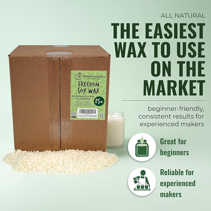 American Soy Organics Freedom Soy Wax Beads, All-Natural Candle Wax, 25 lbs | DIY Candle Making Supplies Ideal for Container Candles, Tealights & Wax Melts, Paraffin-Free, Beeswax-Free, Microwavable