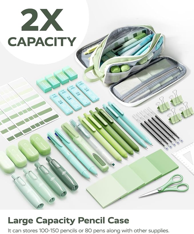 Four Candies Green School Supplies with Case College Essentials