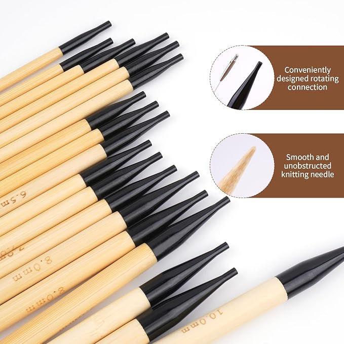 WAZAIGUR Interchangeable Bamboo Circular Knitting Needles Set