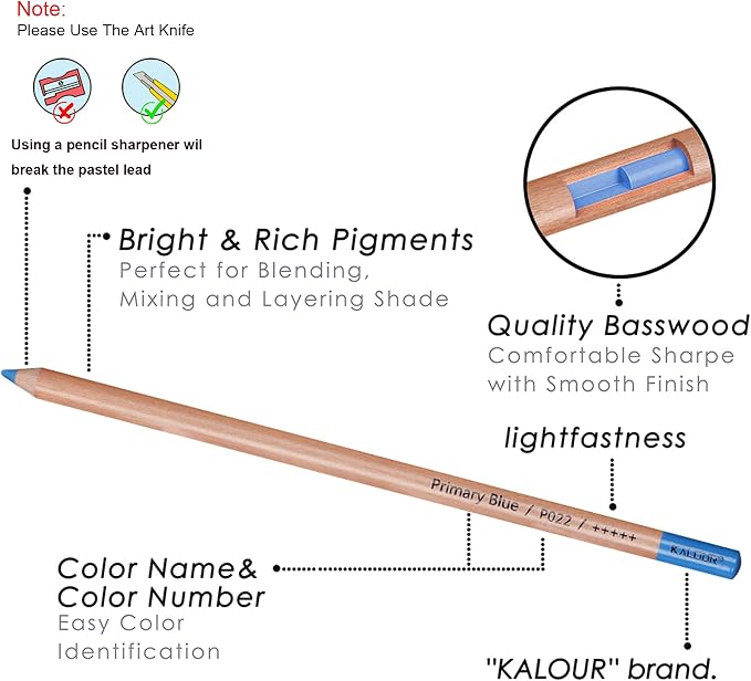 KALOUR Pro Pastel Chalk Colored Pencils,Set of 50 Colors,Color Charcoal Pencils for Drawing Sketching Coloring Shading,Art Supplies for Adults Artists