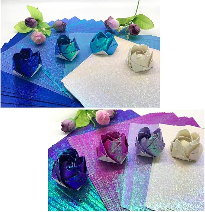 STOBOK 100pcs Shiny Origami Paper Iridescent Paper Square Shiny Folding Decoration for Crafts Projects (15cm, 10 Colors)
