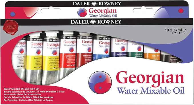 Daler Rowney Georgian 10-Tube Selection Water Mixable Oil Paint Set - Art Paints for Canvas Paper and More - Oil Painting Supplies for Artists and Students - Artist Oil Paint for Any Skill Set
