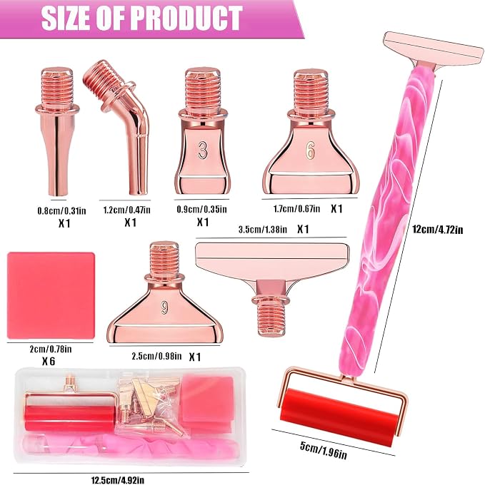 Diamond Art Pens Tools Diamond Painting Accessories Kits with Screw Metal Tip Roller Diamond Painting Pen Drill Bead Dot Pens for Art Craft Nail (Pink Pen Rose Gold 6)