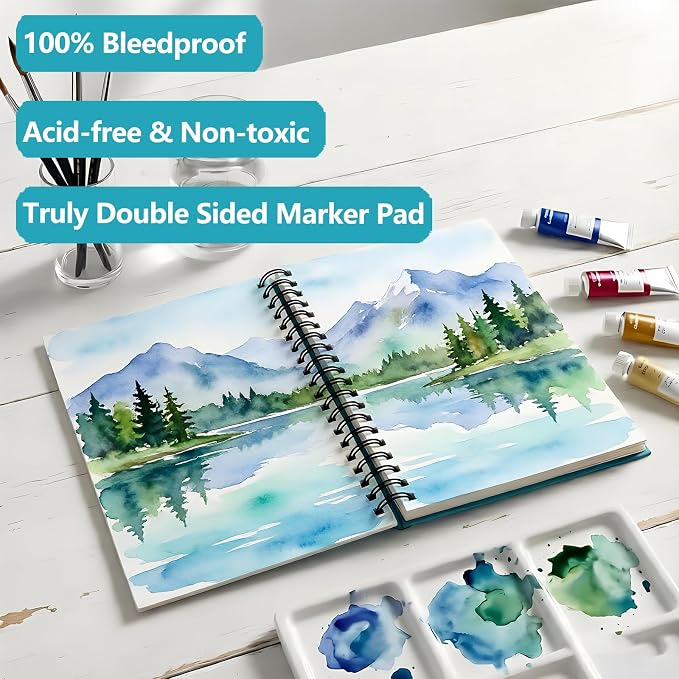 Hapikalor 5.5"x8.5" Watercolor Paper, Small Sketchbook for Kids, 30 Sheets | Spiral Bound, Water Color Paper, 140lb/300gsm Watercolor Paper, Watercolor Notebook, Watercolor Journal, Sketch Pad, Teal