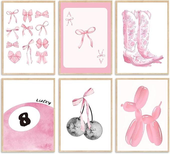 NEGEKFKX 6 Pack Coquette Paint by Numbers Kit for Adults Beginner,Cute Pink Easy Adult Paint by Number Kits on Canvas DIY Painting for Beginners Art by Numbers for Home Wall Decor 8x12 Inch