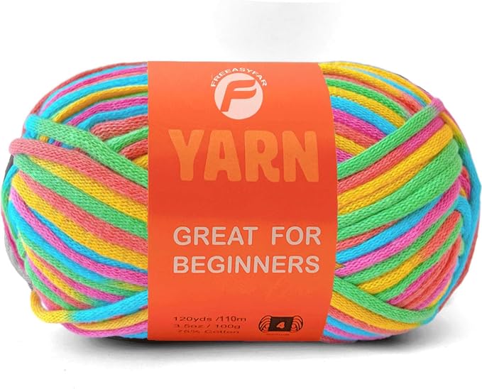 3.5Oz/120yds Rainbow Yarn for Crocheting and Knitting;Worsted-Weight Medium #4;Cotton Blend Yarn for Beginners with Easy-to-See Sitches,Great for Amigurumi DIY(Rainbow,1 Skein)