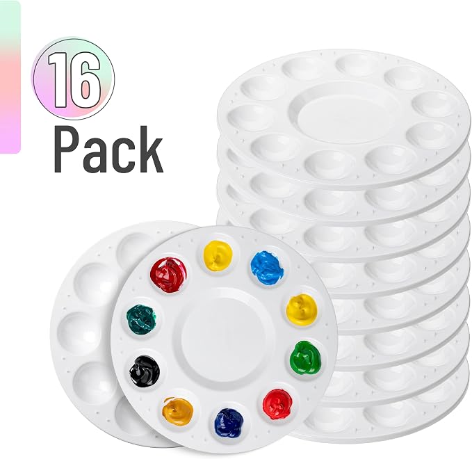 Mr. Pen- Round Paint Tray Palettes, 16 Pack | Plastic White Palettes for Students, Kids, Paint Holder, DIY Craft Class, Painting