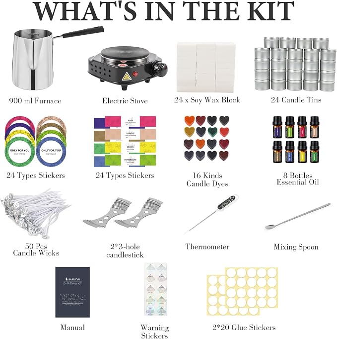 SAEUYVBCandle Making Kit,Candle Making Kit with Wax Melter, Complete Candle Making Kit for Adults Beginners, Candle Making Supplies, DIY Arts & Crafts Kits Perfect as Home Decorations