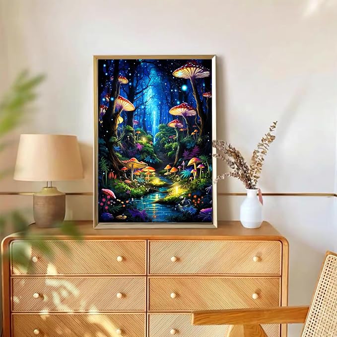 Meothan Diamond Art Kits for Adults Mushroom Diamond Painting Kit 12x16in | 5D Enchanted Glow Forest Diamond Art Painting Kit for Adult, DIY Full Drill Gem Art Diamond Dots Kit for Home Wall Decor Gift