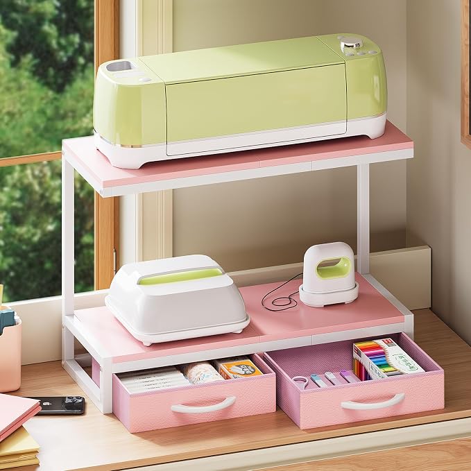 VENNQD Stand Compatible with Cricut Maker and Cricut Explore Air Series Stand Legs for 2 Cricut Machines Fully Open 2 Tier Desktop Craft Accessories Storage Organizer (Light Pink)