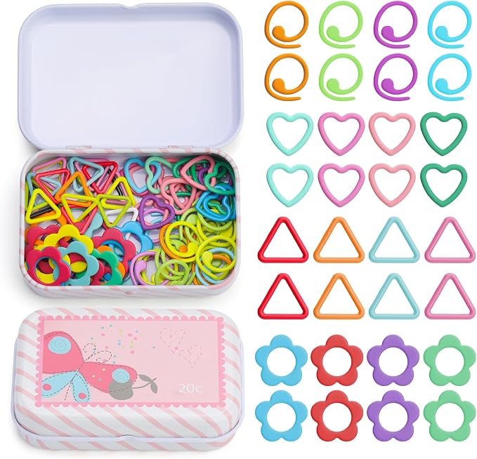 Jmuiiu 80PCS Metal Stitch Markers, 4 Styles Colorful Crochet Stitch Markers | Knitting Crocheting Clothing Tag Diy Craft Project with Storage Box