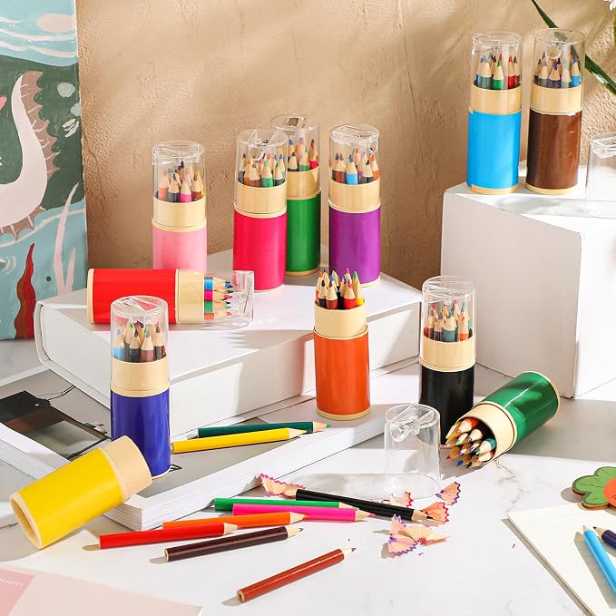 24 Sets Mini Drawing Colored Pencils Bulk with Sharpener, 3.5" Small 12 Colors Portable Travel Pencil Set for Easter Graduation Party Favors Supplies