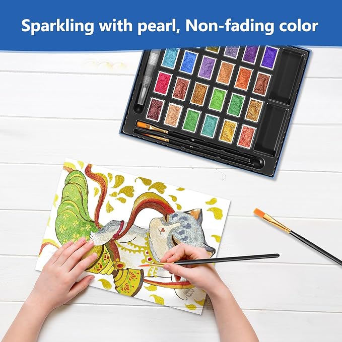 CraftyManor 3ml Forestry Shifting Watercolor Painting Set, 24 Color Shifting Watercolor Paint Set, Shimmer Metallic Watercolor Paints Set, Glitter Watercolor Paint, Solid, DunHuang Style