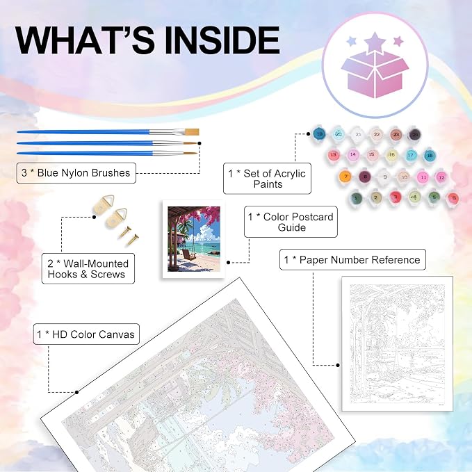 Paint by Numbers Kit for Adults, Tropical Beach Number Painting Canvas Kit | DIY Acrylic Painting Set for Beginners, Stress Relief Relaxing Craft, Home Wall Decor, Holiday Gift for Adults, 16x20 Inch