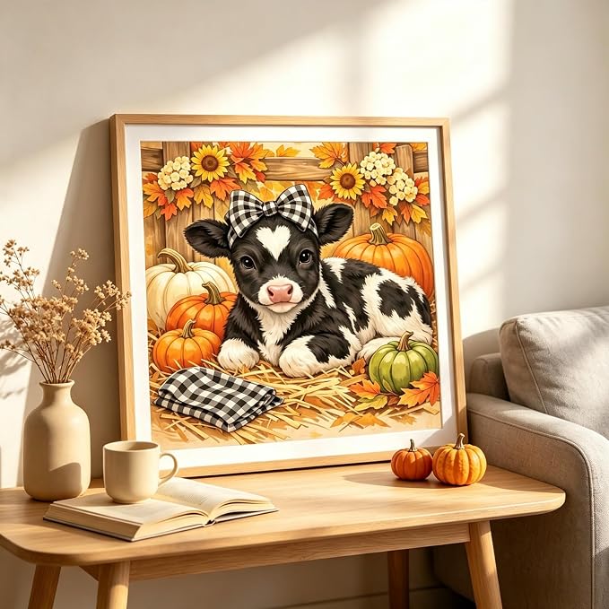 Highland Cow Pumpkin Diamond Painting Kits for Adults, Autumn Diamond Art