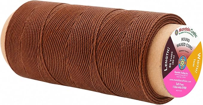 Mandala Crafts 50M 1mm Brown Round Waxed Thread for Leather Sewing