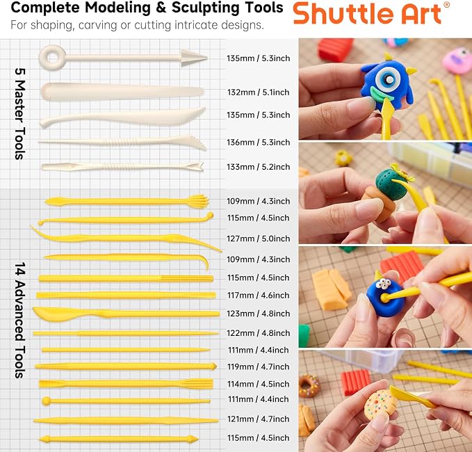 Shuttle Art 112 Colors Polymer Clay Kit, Oven Bake Clay for Kids, 20 Sculpting Tools, 16 Accessories, Non-Toxic, Non-Sticky DIY Crafts for Kids Adults