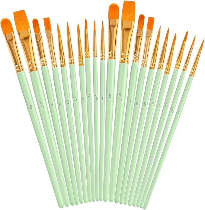 Soucolor Acrylic Paint Brushes Set,20 Pcs Pointed Tip Artist Paintbrushes | Acrylic Painting Oil Watercolor Canvas Boards Rock Body Face Nail Art, Halloween Pumpkin Ceramic Crafts Supplies