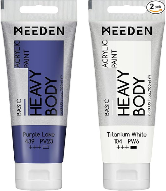 MEEDEN Acrylic Paint Purple Lake: 100ml/3.38oz x 2 with Titanium White | Heavy Body Artist Acrylic Paint Set for Canvas, Wood & Craft, Non-toxic Creamy Art Paint with Titanium White for Mixing