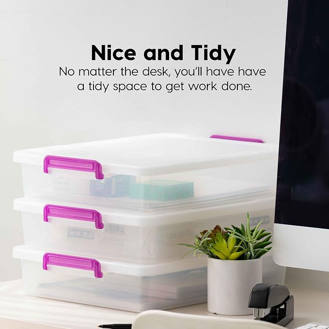 IRIS USA Storage Bins with Lids |Made in USA| 6 Qt - (6-Pack) - Clear | Plastic Containers for Crafts, Art, Office & Study Supplies / Secure Latch Buckles